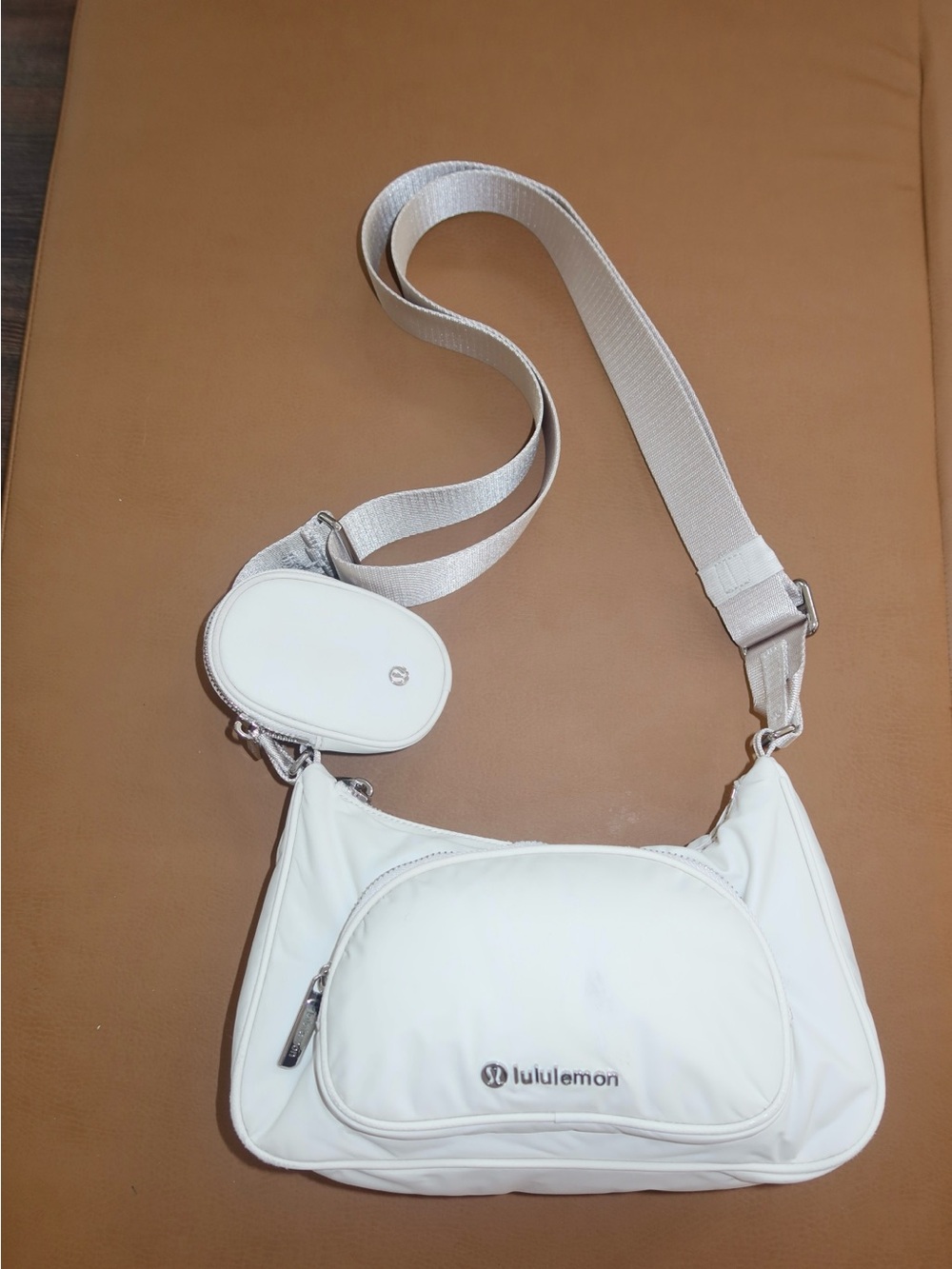 lululemon White Crossbody Bag with Detachable Mini Pouch
